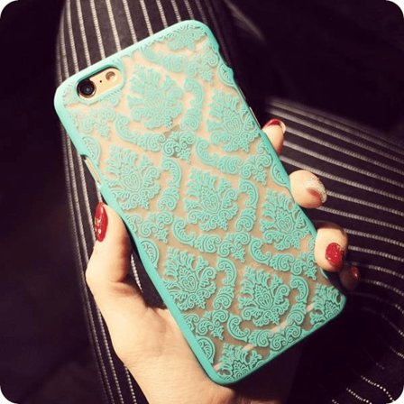 iPhone 6 plus/6S plus skal "vintage flower", färg TURKOS