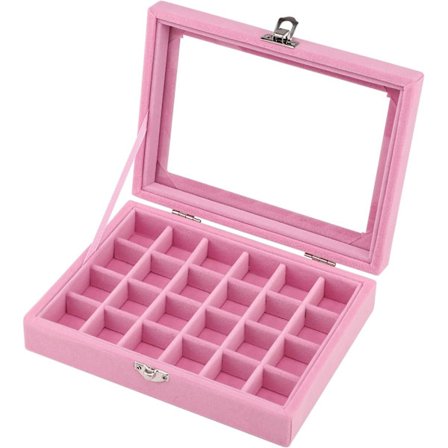 Smykkeskrin Smykkeorganisator til Ring Ørering Halskæde Smykkeskrin Opbevaringsboks Smykkeudstillingsvindue med Låg Pink 24 Rum