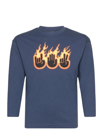 Top Ls Placement Print T-shirts Long-sleeved T-shirts Blå Lindex*Betinget Tilbud