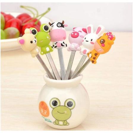 Hedelmähaarukka, söpö 6 hedelmähaarukan setti pidikkeellä, ruostumaton