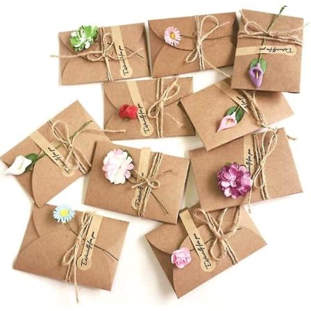 10 stk. lykønskningskort, Kraft-kort og kuverter Retro håndlavet og kuverter Diy lykønskning