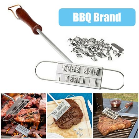 Printed Grill Trähandtag Stämpel Grill Kött DIY Steak Branding Iron Tool BBQ Kök