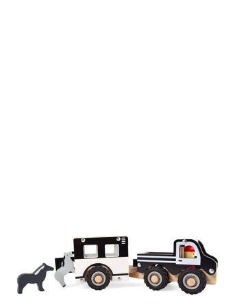 Magni Toys | Wooden Car With Horse Trailer And Horses, Rubber Wheels | 9.5X26X7.5CM