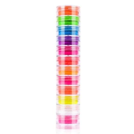 12x Neonlysende Nagelpulver Pigment Støv Ombre Glitter Gradient Iriserende