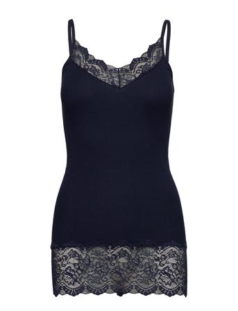 Organic Strap Top W/ Lace Top Ærmeløs Top Navy Rosemunde