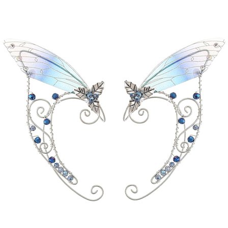 Renaissance Tilbehør Fe Øremanchetter - Elver Øremanchetter Clips Blå Dragonfly Elver Ørekravlere Wrap Around Ørering Ingen Hul til Kvinder Cosplay 