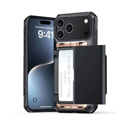 Nytt Telefonfodral med Glidande Korthållare & Ställ, Halkskyddande Stötsäkert Skal, Europeisk Stil (Välj 17/17 Air/17 Pro/17 Pro Max)