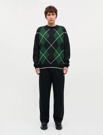 Mads Nørgaard Comfy Wool Adam Argyle Knit - Grey - XL