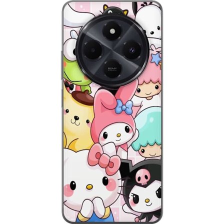 Kompatibelt Mobildeksel til Xiaomi Redmi A4 Tett mønster av søte figurer med store øyne i ulike farger og uttrykk med LABUBU-tekst