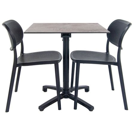 Hopfällbart ljust stenbord + 2 stolar för terrass