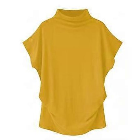 S-5XL Dame Rullekrave T-shirt Sommer Kortærmet Ensfarvet Casual Toppe (XXXXL gul)