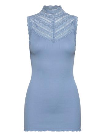 Silk Top W/ Lace Blue Rosemunde