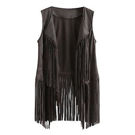 Dame Tassel Ærmeløs Vest 70'erne 1970'erne Vintage Party Hippie Faux Suede Fringe Jakke Cardigan (M Grå)