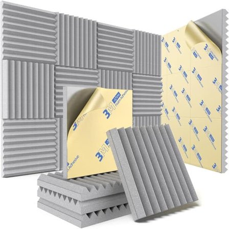 12 selvklebende akustikkpaneler - lydabsorberende / akustikkpaneler, høy tetthet effektiv lydisolering 30x30x5cm, grå