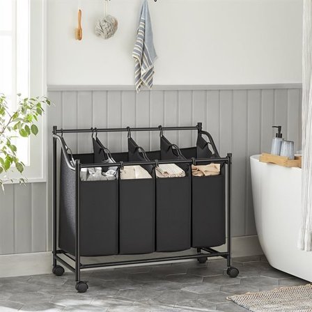 Stor vasketøjskurv på hjul med 4 aftagelige poser