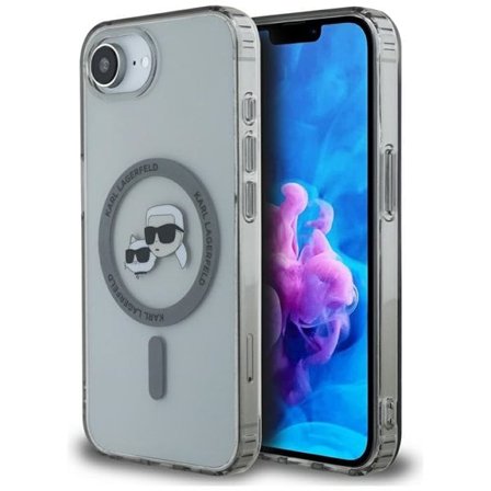 Karl Lagerfeld IML Metal Karl & Choupette Heads MagSafe iPhone 16e Case - Musta