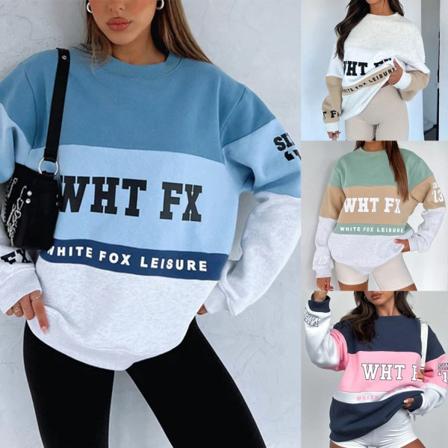 Naisten pitkähihaiset pyöreäkaulukselliset paidat Casual Randig Color Block Drop Hoodie Olkapää Puuvillapaita Puserot Topit Pinkki M
