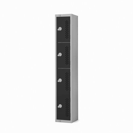 Perforated door locker, 4 door, 1800x300x300 mm, black