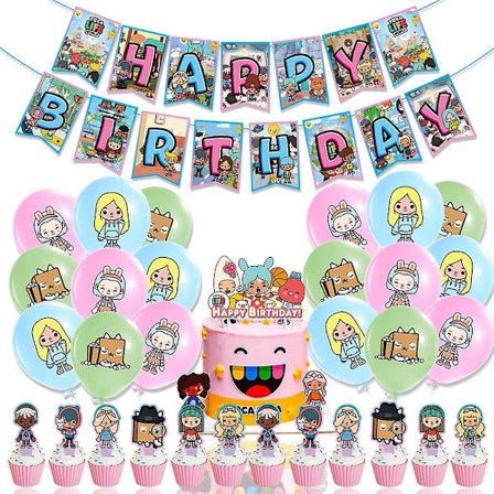 Toca Life Tema Grattis på födelsedagen Fest Dekoration Banner Ballong Tårta/Cupcake Toppers Kit