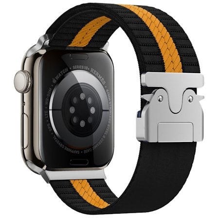 Nylon Watch Band Apple Watch Series 49mm - 45mm - 44mm - 42mm Stripe Design Parachute Buckle Strap - Sort + Orange