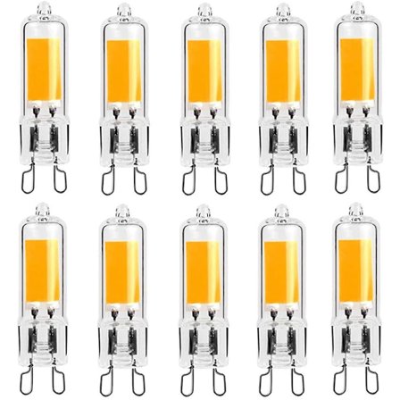 LED G9 2W COB LED-pære 250LM, AC220-240V, Varmhvit 3000K, Energisparende lampe CRI80, Full Glass, 25W tilsvarende halogenpære 10 stk. [Energiklasse B]