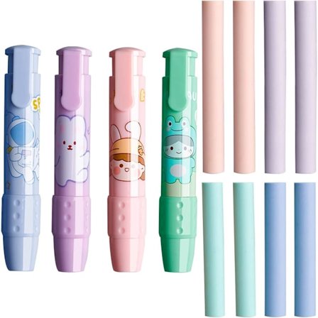 4 stk Klemmbare Viskelærsett for Barn med 8 Fyllbare Gummikjerner, Barnegaver, Skolemateriell til Bursdag og Barn