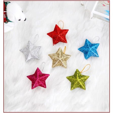 6 Stykker Juletre Mini Stjerne Dekor Anheng Julebord DIY Håndverkstilbehør (Farge)