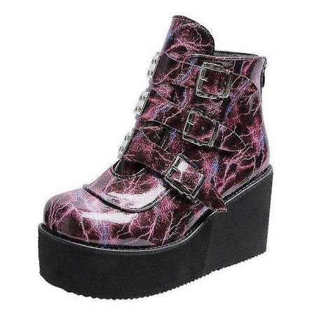 Winter Gothic Punk Dam Platform Boots - Mörkröd