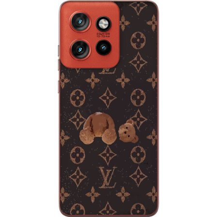 Kompatibel Mobilcover til Motorola Motorola Edge 50 Neo Luksuriøst monogrammønster med knust bamse i mørk modeæstetik