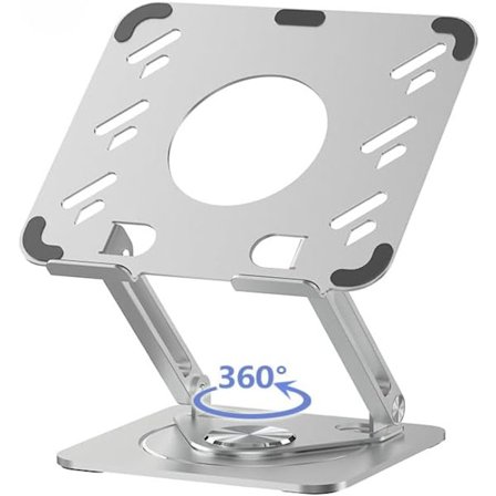 Kannettavan tietokoneen teline pöydälle, säädettävä alumiiniteline 360° kiertävällä pohjalla, taitettava ergonominen korotus, kannettava pidike 