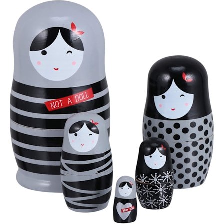 5 kpl Musta Puinen Matrjoshka-nukke Venäläiset Nuket 5 Kpl