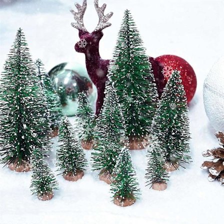 25 st Miniatyr Konstgjorda Julgranar 5 Storlekar, med Träbas för Dekoration DIY Dekoration Cr