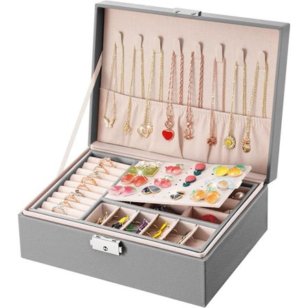 Smykkeboks for kvinner, 2 lag smykkeoppbevaringsboks i skinn Tr