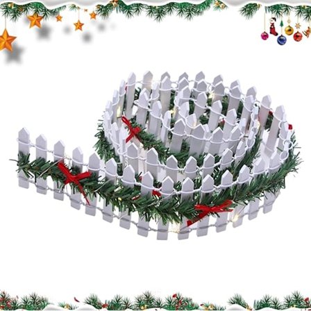 90×5×1cm Juletræshegn, Miniature Juleby Hegn | Havehegn | Festdekoration med LED-lys, Træ