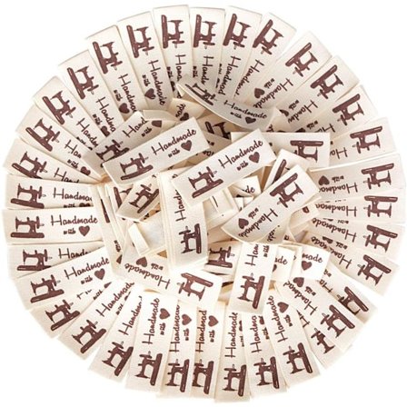 100 st horisontella 1,5x4,3 cm tygetiketter handgjorda klädetiketter