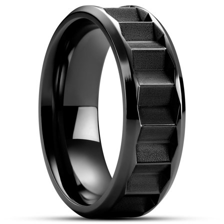 Hyperan | Anillo de titanio negro con prismas de 8 mm para hombres - Anillos de titanio