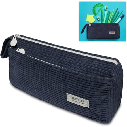 Stor corduroy penalhus med rum, vaskbart penalhus til studerende og kontoransatte