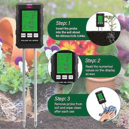 6 in 1 Monitoiminen Maaperätestaaja Maaperän Hedelmällisyys PH Lämpötila Kosteus Auringonvalo Ilman Kosteuden Mittari