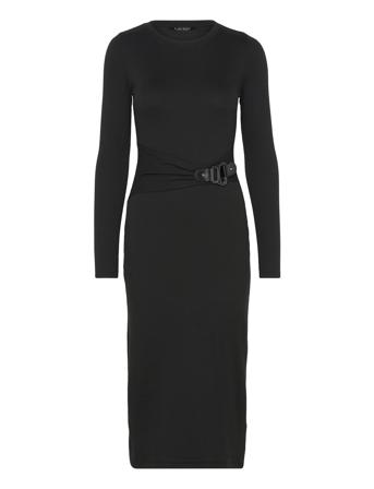 Buckle-Trim Cotton-Blend Knit Midi Dress Polvipituinen Mekko Black Lauren Ralph Lauren