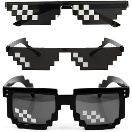 Thug Life -sarja, 3 kpl lasisia aurinkolaseja miehille ja naisille, 8 pikseliä, mosaiikkikuvausrekvisiitta, unisex - musta, musta, neliö
