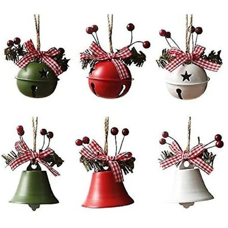 6 st Jingle Bells Jul Klocka Metall Klocka Prydnad Trä Hängande Hänge Till Jul Dekorationer Nyår Fest