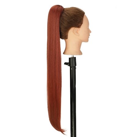 30 tums rak dragsko hästsvans Röd Naturlig rak hästsvans Hårstycke Syntetfiberklämma i hästsvans hårförlängning
