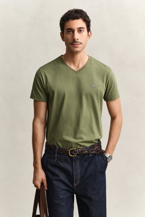 GANT Herren Slim Fit T-Shirt mit V-Ausschnitt (4XL) Grün