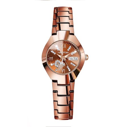 Hjerteformet diamant dobbeltk kalender dame vanntett kvartsklokke