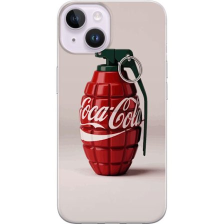 Kompatibelt Mobildeksel til Apple Apple iPhone 15 Kunstnerisk illustrasjon av Coca Cola granateple i rødt og grønt, pop art inspirert motiv med leke