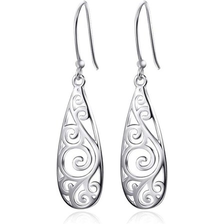 Dangle-örhängen för kvinnor i koppar med ihåligt snidade blommor