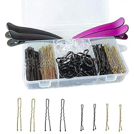 Hårnåler 200 Bobby Pins U-nåler 4 Hårklipp 100 Gummibånd