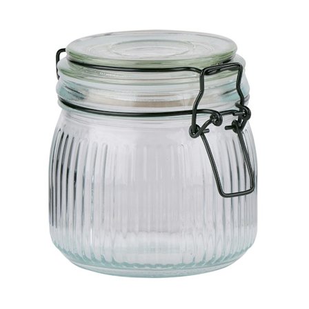 Glaskrukke med snap-on-låg og riflet design - lufttæt opbevarin