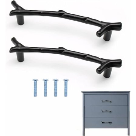 2 stk. møbelgreb, greb i grenform, hård zink-legering køkkenskabsgreb, egnet til skoskab, skabe, skuffer (96mm, sort)
