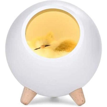 LED-nattlys for kattehus, atmosfærisk lys, USB-lading, hvitt